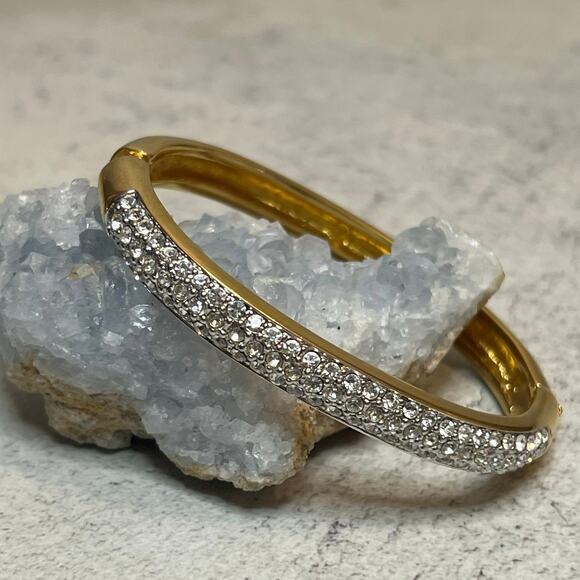 Swarovski Jewelry - Swarovski Crystal Gold Tone Clamper Bangle signed glam sparkle cuff stacker
